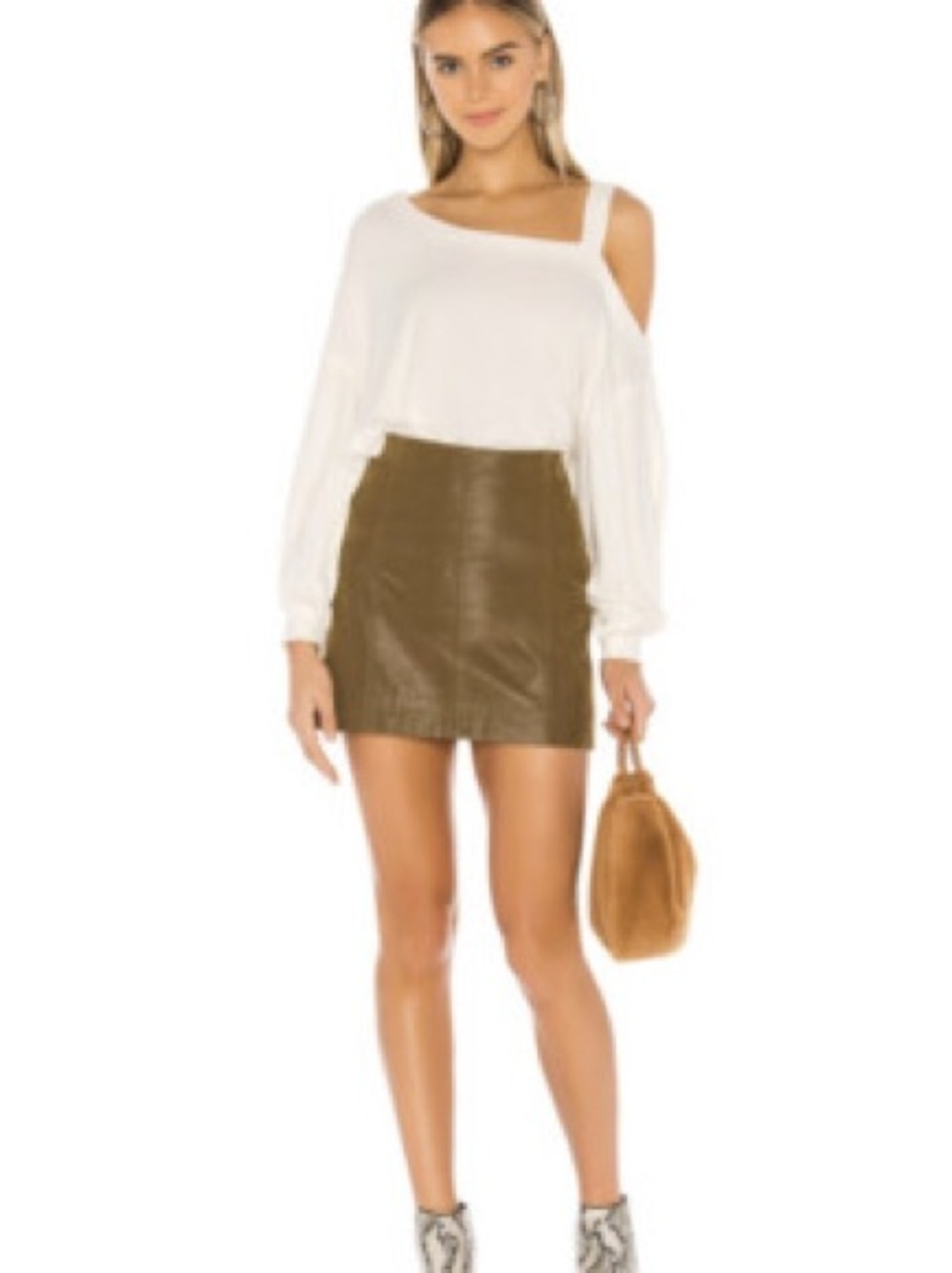 Free People Vegan Leather Mini Skirt Olive Size 10